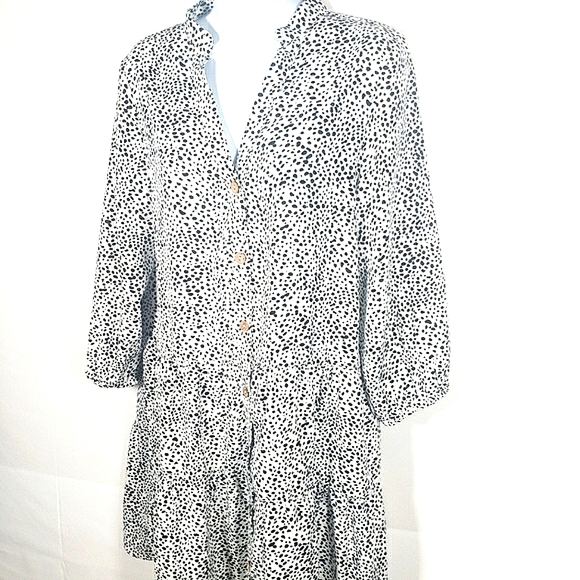 Black and White Dotted Midi Dress PolkaDots Button - Picture 2 of 9
